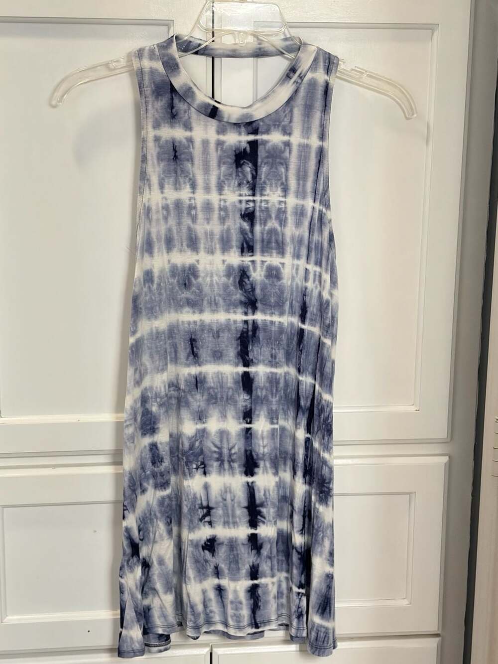 Sage Medium Blue White Tie Dye Midi Dress Racerback Boho Festival Made USA